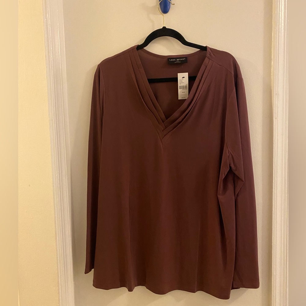 Lane Bryant Long Sleeve V-Neck Top - Dusty Rose